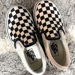 Black and white checkers slip on.